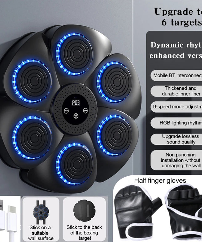 MusicBox- smart bluetooth wall mounted boxing practice with LED + Gloves