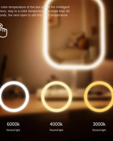 Aesthetic Small Portable and Adjustable Desktop Touch Vanity Mirror With 3 Color LED Lighting