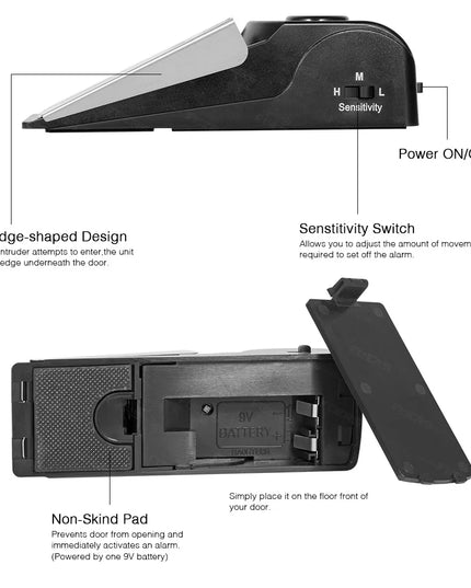 Portable wireless Doorstop Preasure Alarm System 120Db Loud 