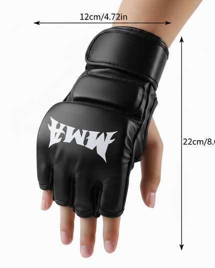 Professional MMA Gloves -Half Finger knucles Leather Cushion for Adult 