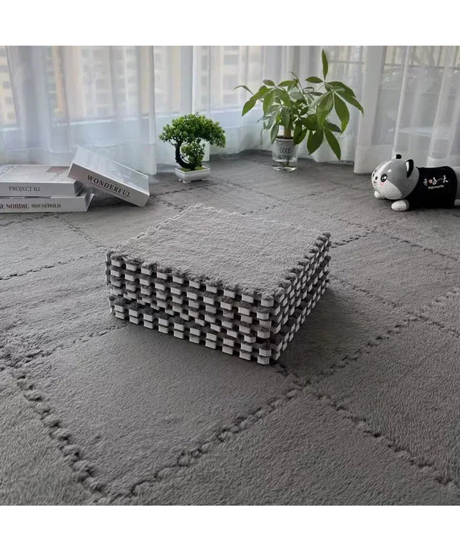 10Pcs 30*30CM Creative Plush Puzzle Foam Floor Mat Puzzle Carpet Warm Playmat Interlocking Exercise Tiles Fluffy Area Rugs