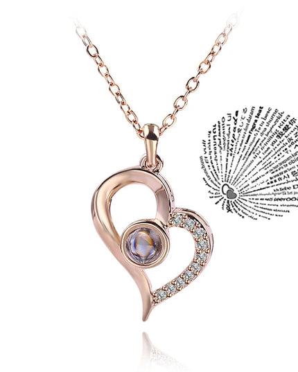 LoveHeart - Projection timepiece Necklace with I Love You 1in 00 Languages, romantic gift