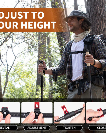 2 premium lightweight Carbon Fiber adjustable Trekking stick poles hiking / trecking