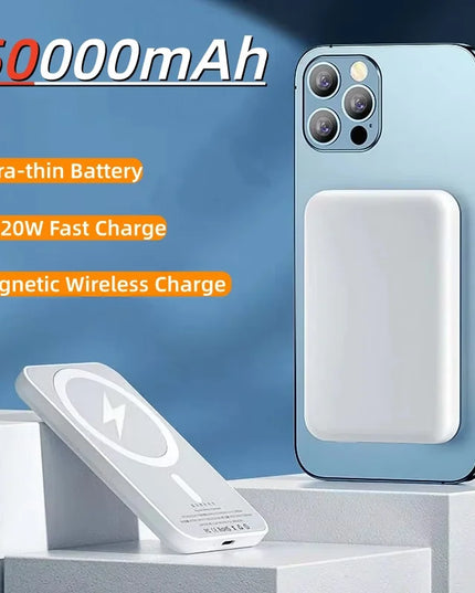 50000Mah Portable Magnetic Wireless Fast Charging Power Bank PD 22.5W- White color