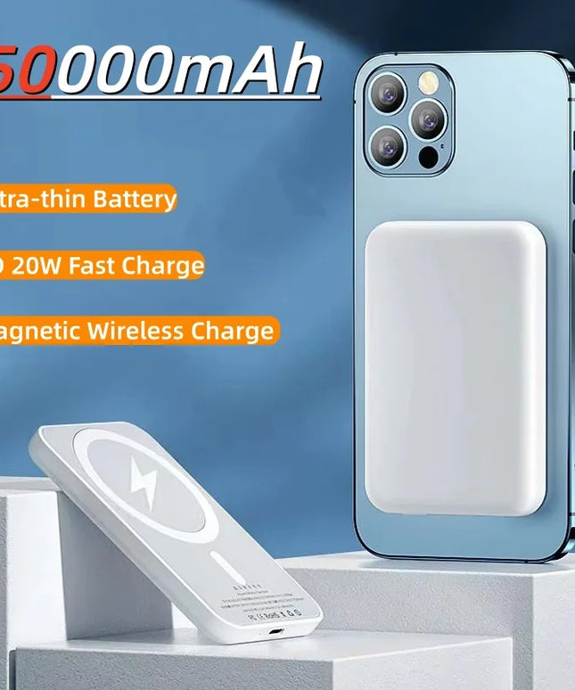 50000Mah Portable Magnetic Wireless Fast Charging Power Bank PD 22.5W- White color