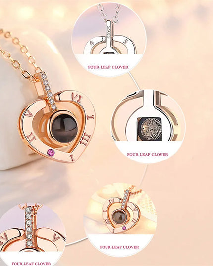 LoveHeart - Projection timepiece Necklace with I Love You 1in 00 Languages, romantic gift