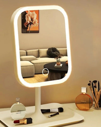 Aesthetic Small Portable and Adjustable Desktop Touch Vanity Mirror With 3 Color LED Lighting