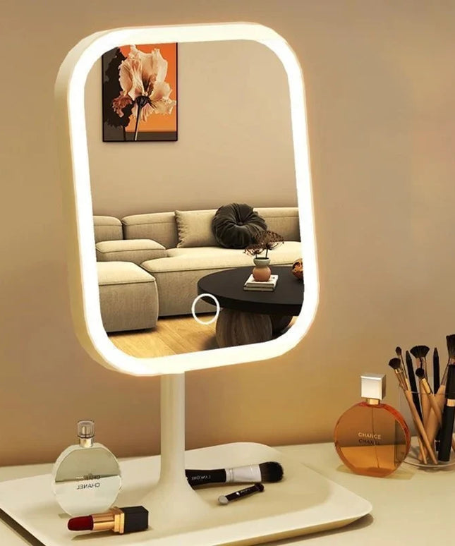 Aesthetic Small Portable and Adjustable Desktop Touch Vanity Mirror With 3 Color LED Lighting