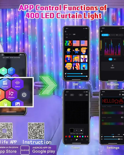 3x3 smart LED curtain with App RGB Fairy Lights , Music and Change Display best lighting decoration