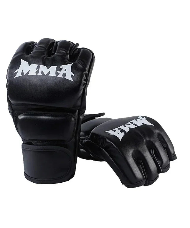 Professional MMA Gloves -Half Finger knucles Leather Cushion for Adult 