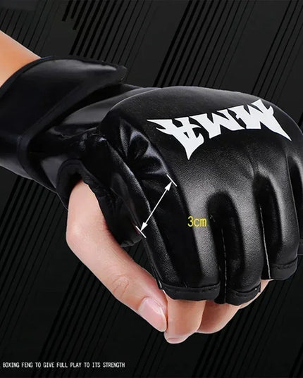 Professional MMA Gloves -Half Finger knucles Leather Cushion for Adult 