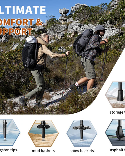 2 premium lightweight Carbon Fiber adjustable Trekking stick poles hiking / trecking