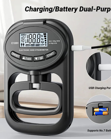 Strenghtgrip - 265LBS/120KG rechargeable Grip Strength Meter with LCD Screen 