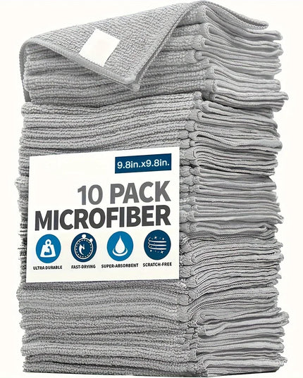10 Pcs Kitchen Towel, Ultra-Fine Fiber Light Gray Cleaning Cloth Set, Absorbent, Soft and Stain-Removing Cloth