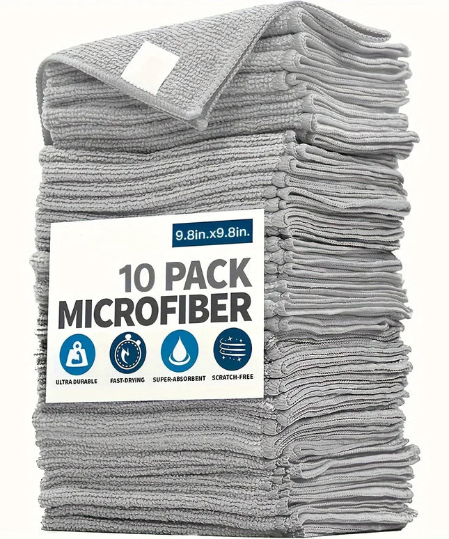 10 Pcs Kitchen Towel, Ultra-Fine Fiber Light Gray Cleaning Cloth Set, Absorbent, Soft and Stain-Removing Cloth