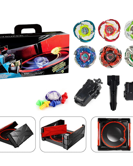 6 pcs spinning tops full set with foldable stadium box