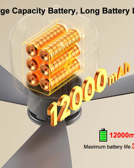 Large strong portable rechargable outdoor/ camping 12000Mah Ceiling Fan with LED light & remote 