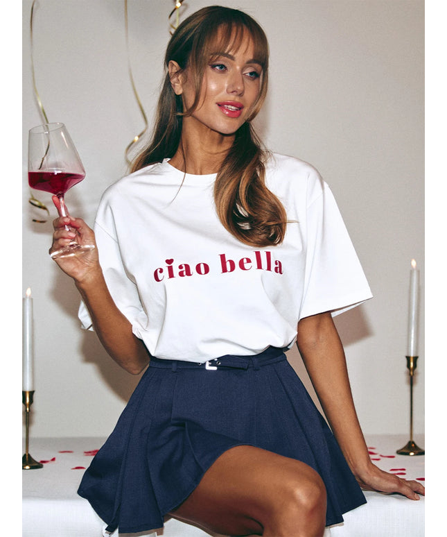 Oversized Women's O-neck T-Shirt with Ciao Bella Print / BLYAT'