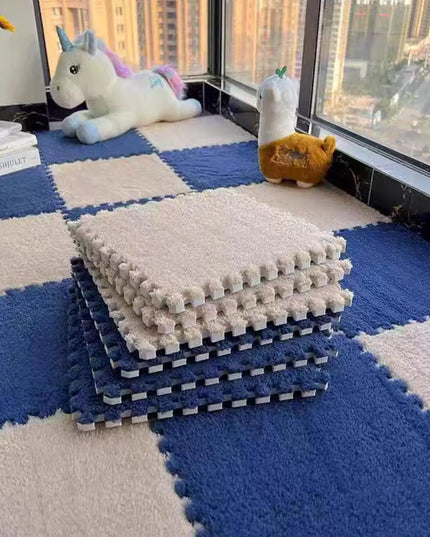 10Pcs 30*30CM Creative Plush Puzzle Foam Floor Mat Puzzle Carpet Warm Playmat Interlocking Exercise Tiles Fluffy Area Rugs