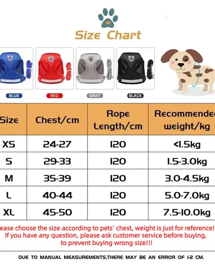 Adjustable & reflective mesh Cat Harness Leash for cats / small dogs