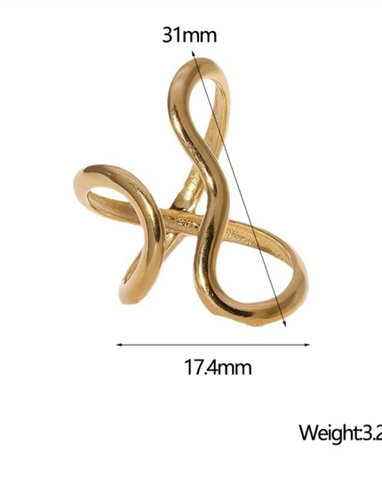 Stainless Steel Abstract Wave Ring – Waterproof Adjustable Gold Open Ring