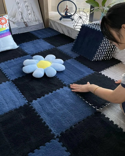 10Pcs 30*30CM Creative Plush Puzzle Foam Floor Mat Puzzle Carpet Warm Playmat Interlocking Exercise Tiles Fluffy Area Rugs