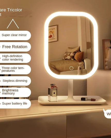 Aesthetic Small Portable and Adjustable Desktop Touch Vanity Mirror With 3 Color LED Lighting