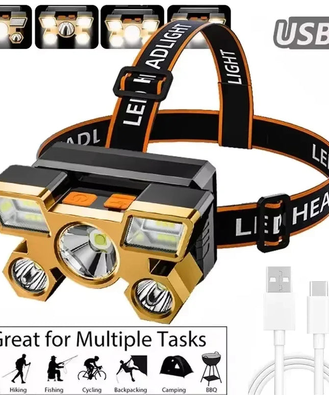 FiveHeadlight - Powerful adjustable & Rechargeable waterproof head Flashlight 