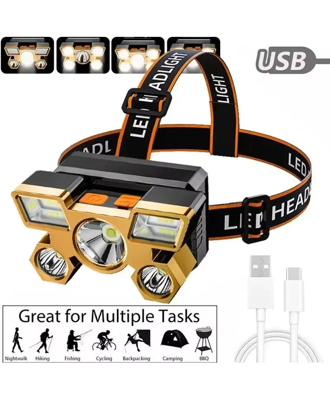 FiveHeadlight - Powerful adjustable & Rechargeable waterproof head Flashlight 