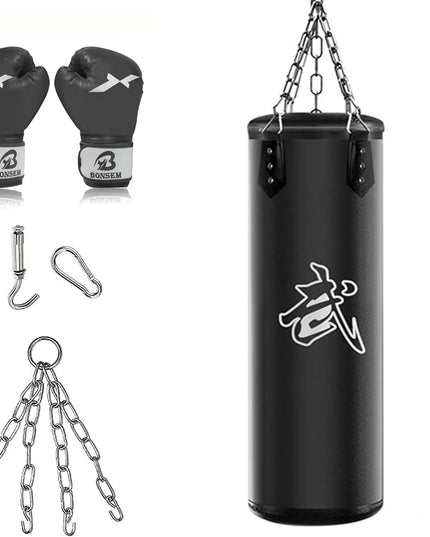 1 Set of heavy duty boxing bag set with accessories + 1 set free gloves!