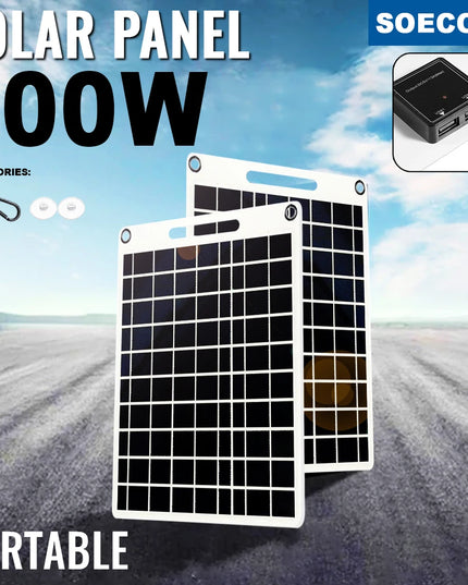 100W Solar Charger with Dual USB Ports, Waterproof & Portable Solar Panel for Emergency  