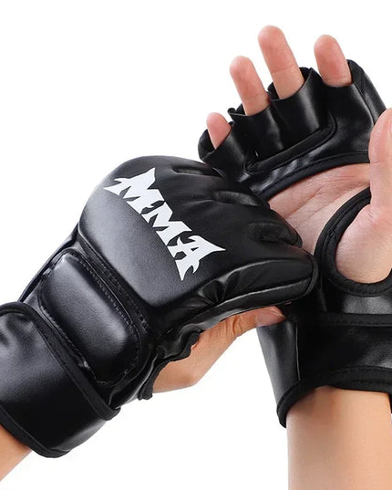 Professional MMA Gloves -Half Finger knucles Leather Cushion for Adult 