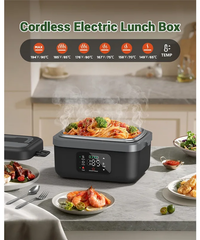 8000mAh Cordless Self-Heating Lunch Box for Car, Office & Travel