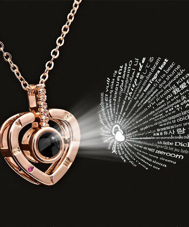 LoveHeart - Projection timepiece Necklace with I Love You 1in 00 Languages, romantic gift