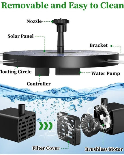 Outdoor fully wireless 2.5W solar fountain with pump kit & 6 nozzles (l akes/ pools / anywhere with water )