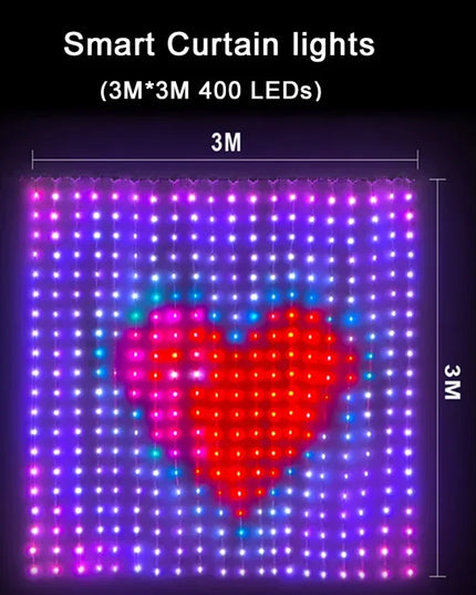 3x3 smart LED curtain with App RGB Fairy Lights , Music and Change Display best lighting decoration