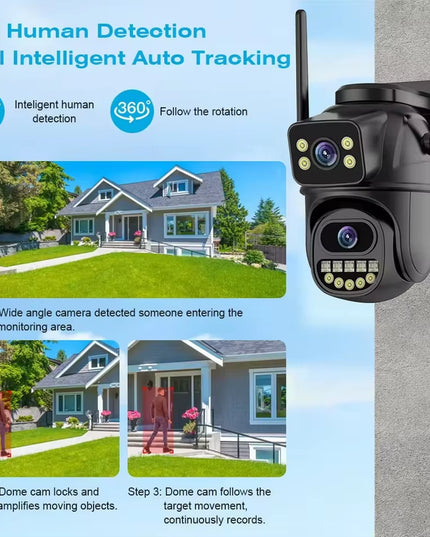 Waterproof 4K 8MP Wifi Surveillance Camera with night vision ,Ai Human Detect, Dual Lens, 4X Digital Zoom, Outdoor Security PTZ IP Cameras