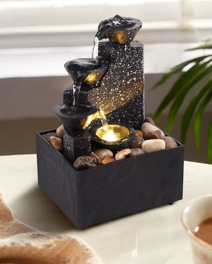 Tabletop relaxing flowing Waterfall with soft lights 