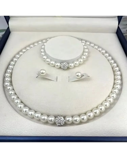 women's 3 PCS silver Pearl jewelry set (Necklace +Bracelet +Earring)