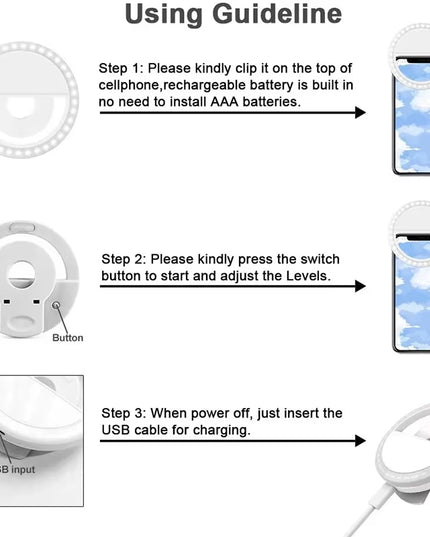 Small portable USB Charge LED Selfie Ring Lightweight Lamp for ios , android , tablets , laptops or computers