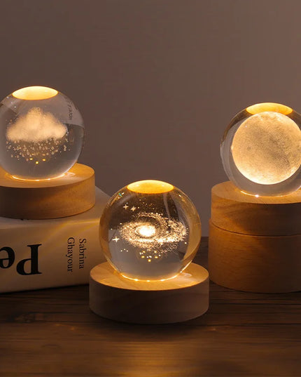 Aesthetic Moon and solar system Crystal Sphere  Clear Glass Galaxy Globe Night Light art