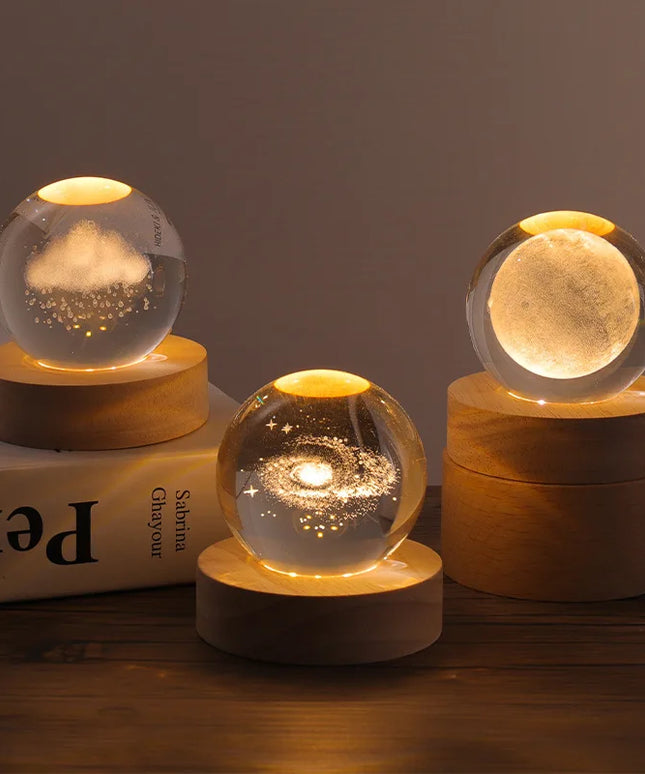 Aesthetic Moon and solar system Crystal Sphere  Clear Glass Galaxy Globe Night Light art