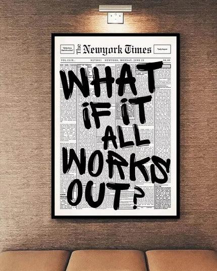 Positive Quote motivational Canvas Wall Art Newspaper Poster - What If It All Works Out -50x70cm (no frame)