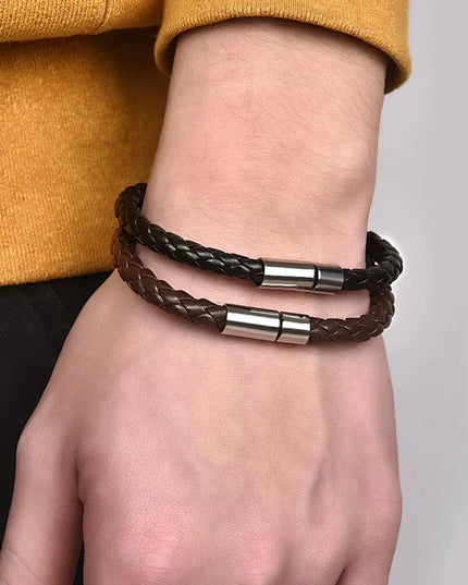 2PCS PU leather Mens's elegant magnetic bracelets set ( Black + Brown )-21cm