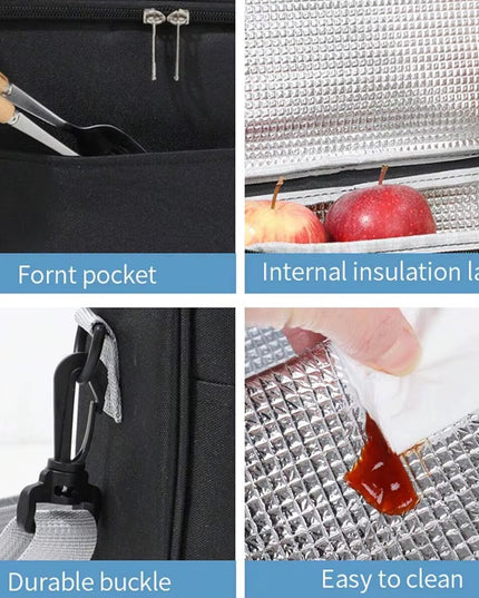 Large waterproof and temperature Insulated food Lunch Bag, for school, office, picnic or camping