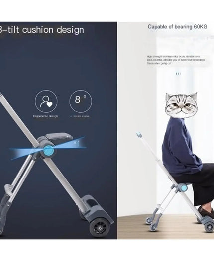 Strolluggage -20inch travel rolling luggage with very durable kids seat and support wheels leg 