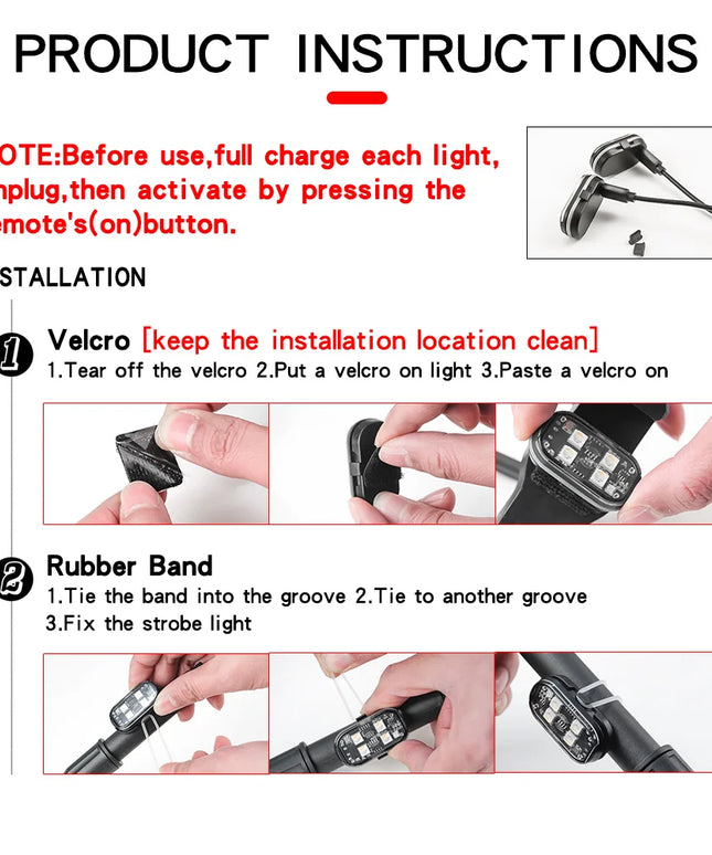 8 Pcs Set of Rechargeable 8 Color Choice Waterproof Wireless and Bright LED Strobe Lights for cars and bikes (interior or exterior)-With remote