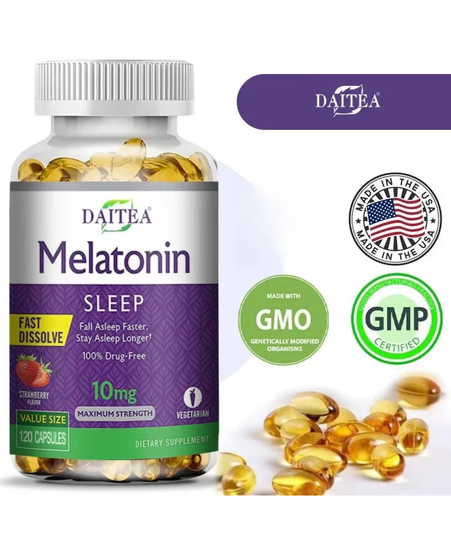 1 bootle / 60 strawberry flavored Melatonin 10Mg capsules for healthy and quick Sleep Dietary Supplement