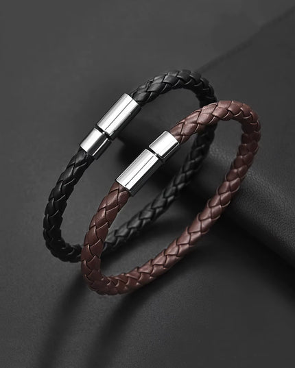 2PCS PU leather Mens's elegant magnetic bracelets set ( Black + Brown )-21cm