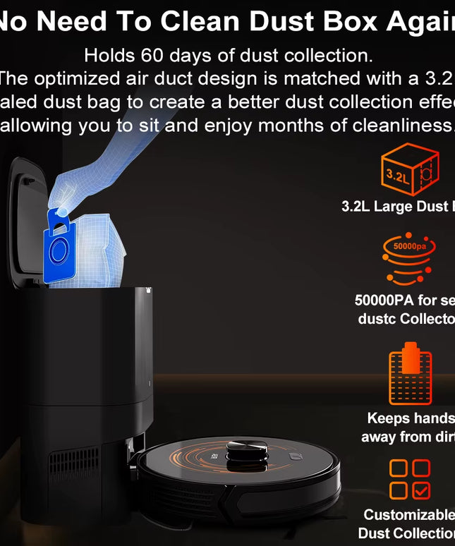 ABIR K30- Smart Robot Vacuum Cleaner + Mopping ,Smart Carpet Floor Washing ,Self-Cleaning Dustbin, Dual Laser,UV Spot Cleaning,240Mins Runtime & 3yrs warranty 